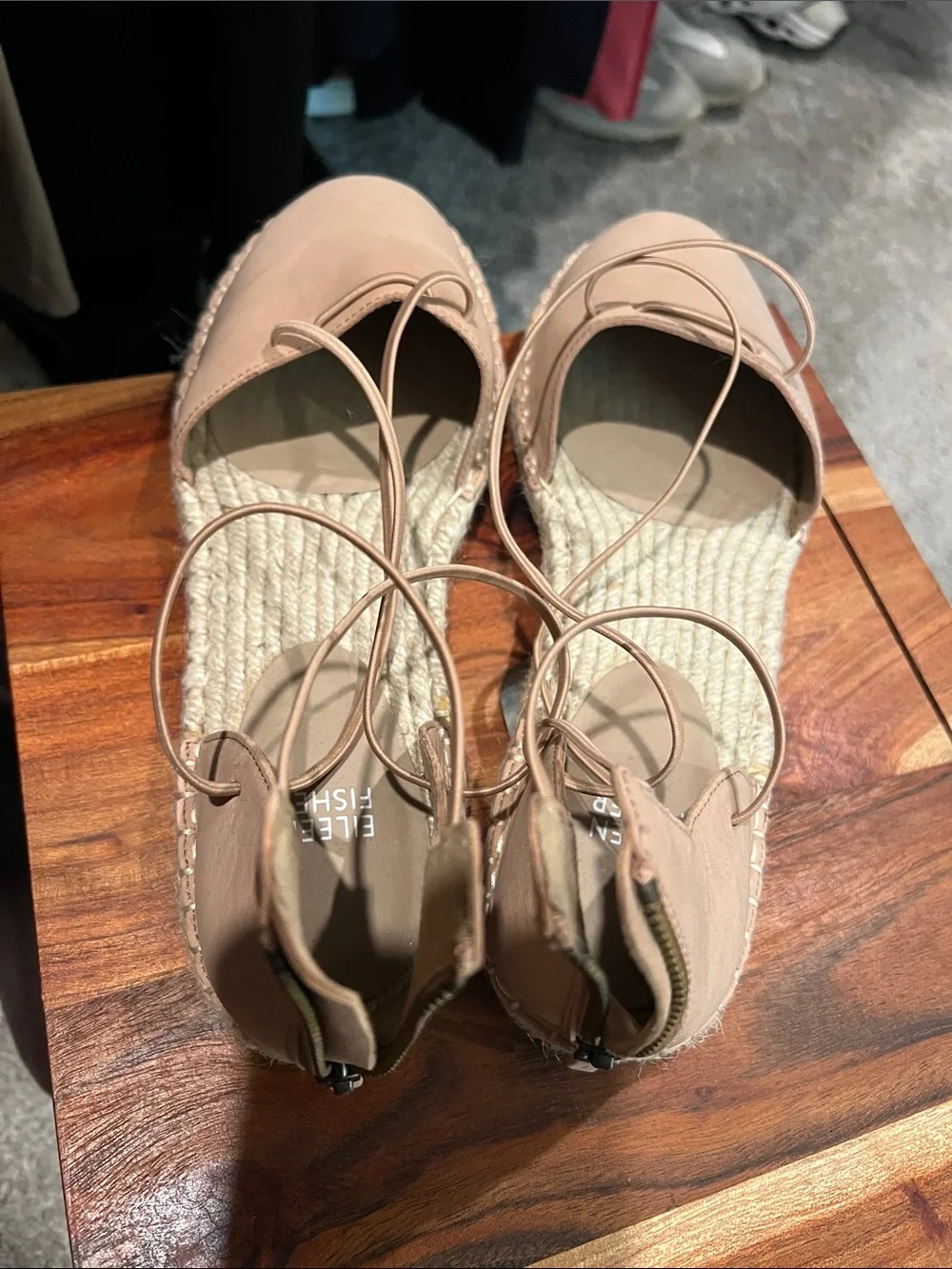 Eileen Fisher Blush Beige Lace-Up Espadrille Flats